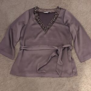 Trina Turk Embellished V-Neck Blouse